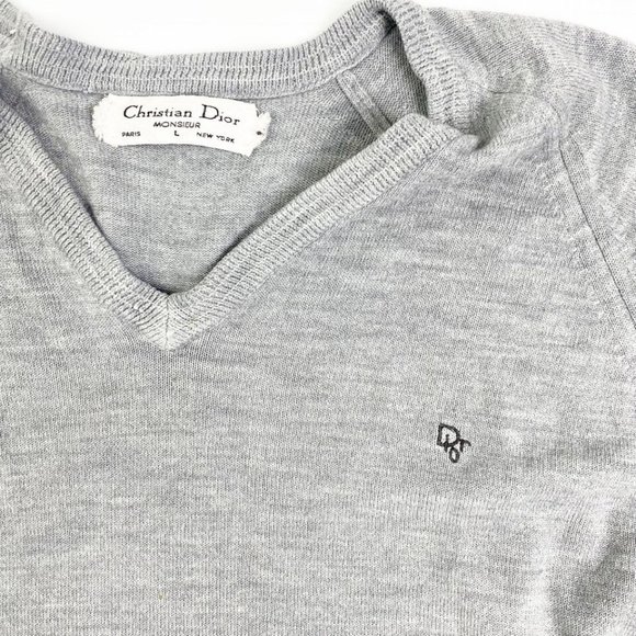 Christian Dior Sweater Mens Gray V Neck Orion Acrylic Size Large Knit USA - Picture 5 of 7